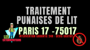 Traitement professionnel des punaises de lit à Paris 17 (75017) par Les Exterminateurs – intervention rapide et garantie à Ternes, Batignolles, Courcelles.